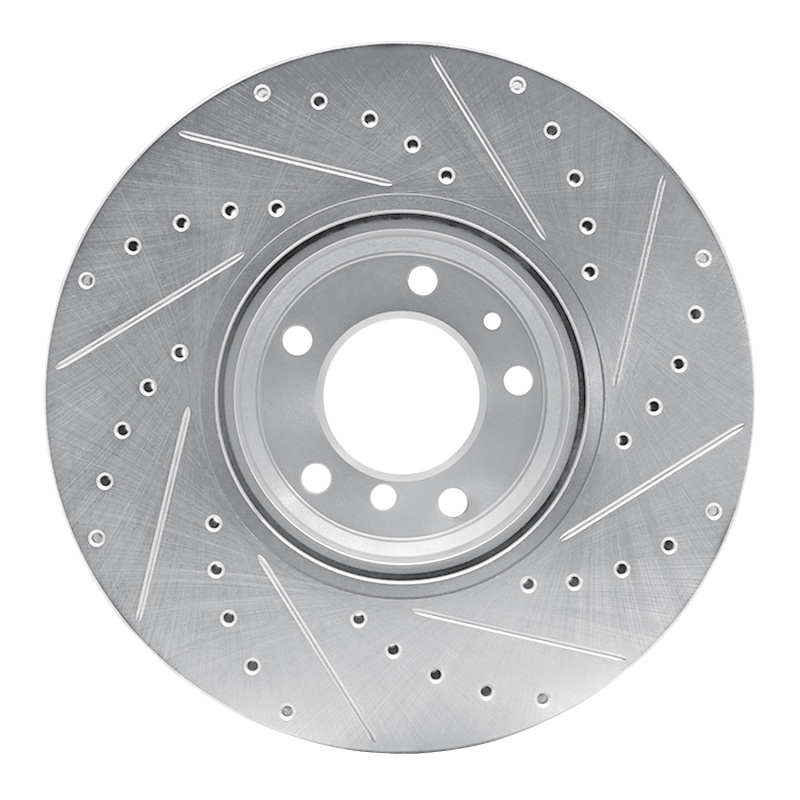 BMW 750IL Brake Rotor (1) - Front Left - R1 Concepts - Drilled & Slotted - Silver - `95-`01